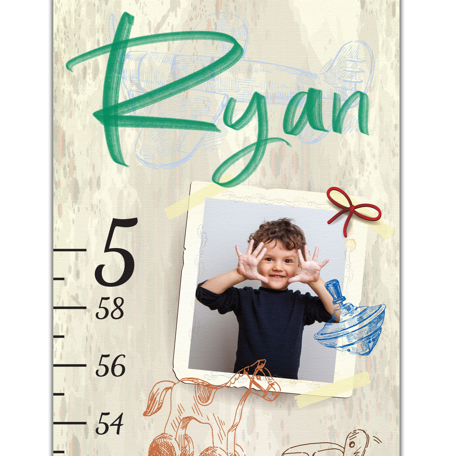 Vintage Toy Growth Chart with Personalized Photos