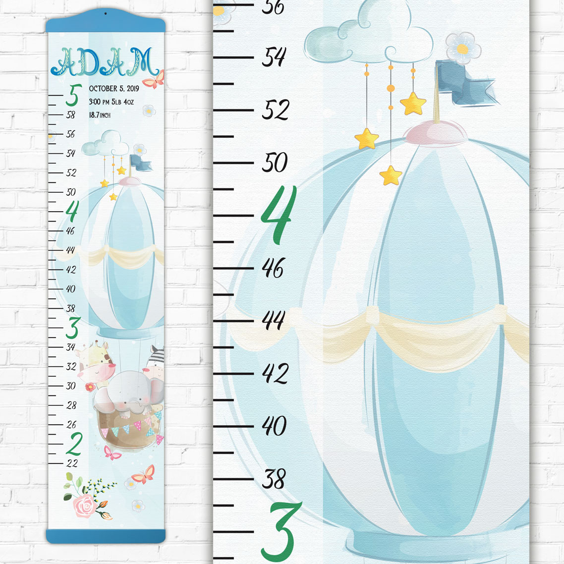 Hot Air Balloon and Animal Design Growth Chart in Canvas