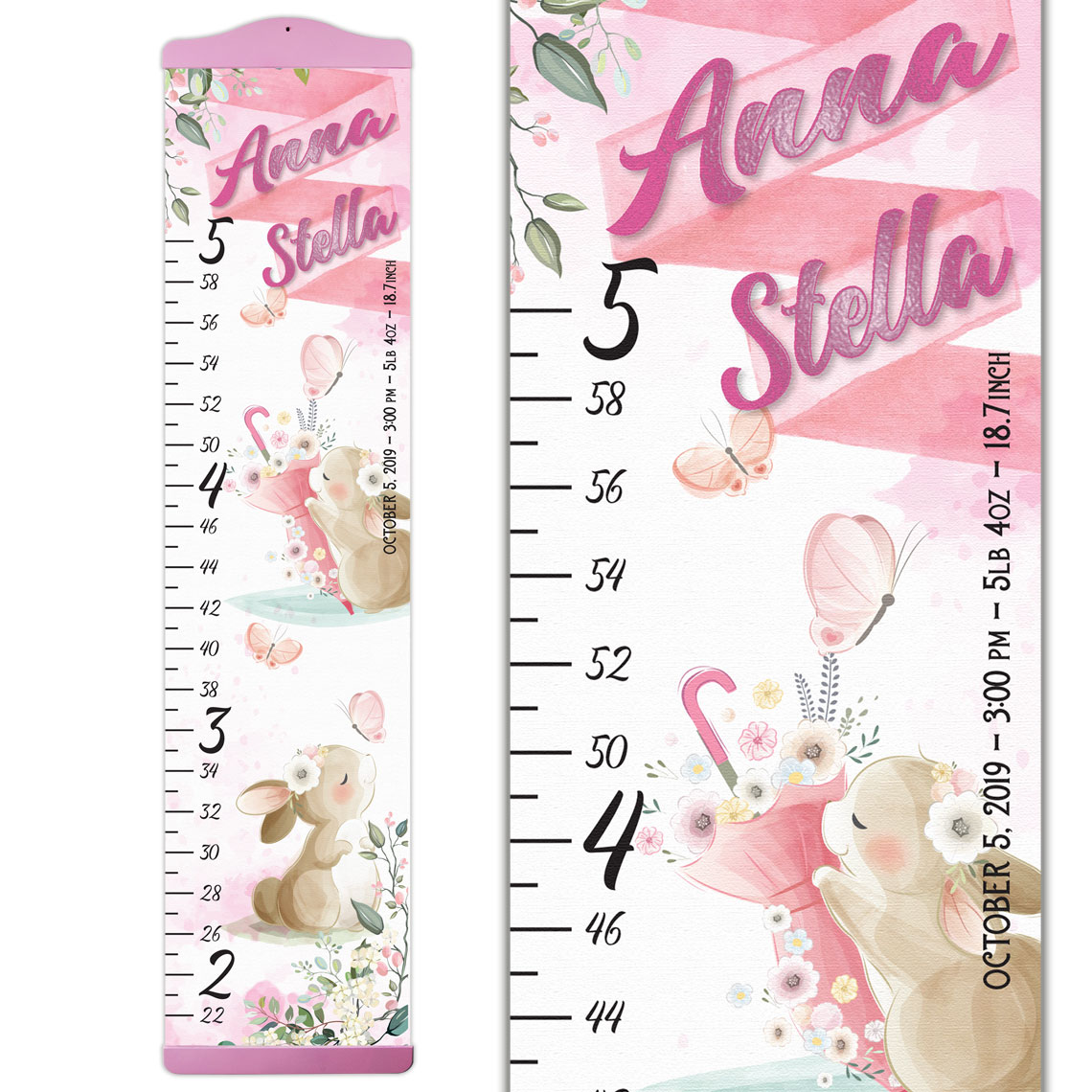 Cute Bunny Growth Chart in Canvas - Custom Personalized